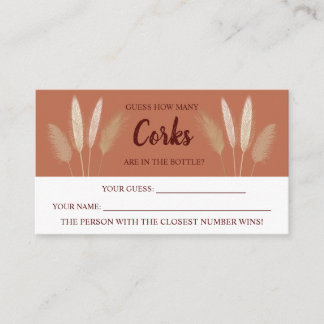 How Many Corks Pampas Bridal Shower Game Card