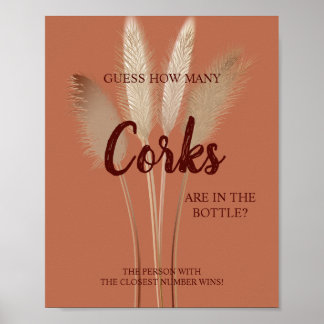 How Many Corks Pampas Bridal Shower Game Sign