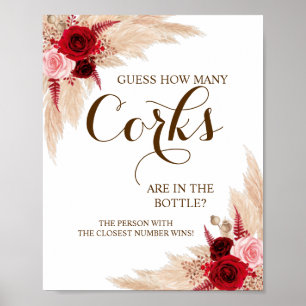 How Many Corks Pampas Bridal Shower Game Sign