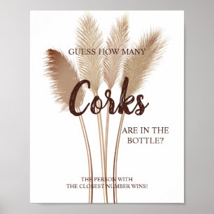 How Many Corks Pampas Bridal Shower Game Sign