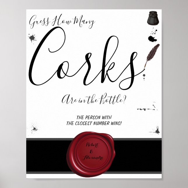 How Many Corks Pen & Inkwell Shower Game Sign (Front)