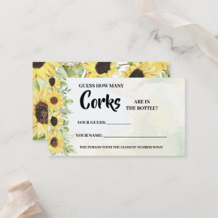 How Many Corks Sunflowers Bridal Shower Game Card