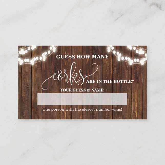 How Many Corks Western Bridal Shower Game card (Front)