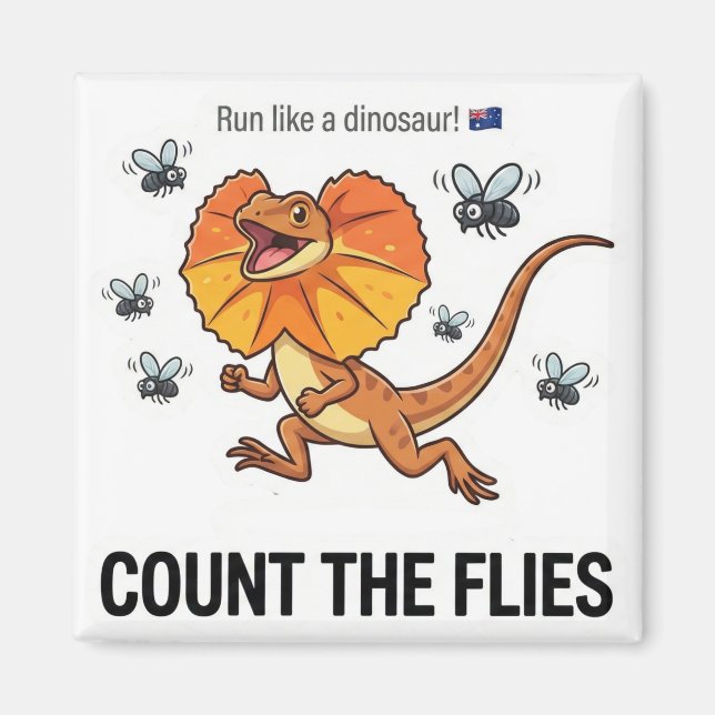 How Many Flies? Frilled Neck Lizard Math Game Magn Magnet (Front)