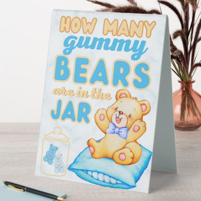 How Many Gummy Bears Blue Baby Shower Game (In SItu (Table))