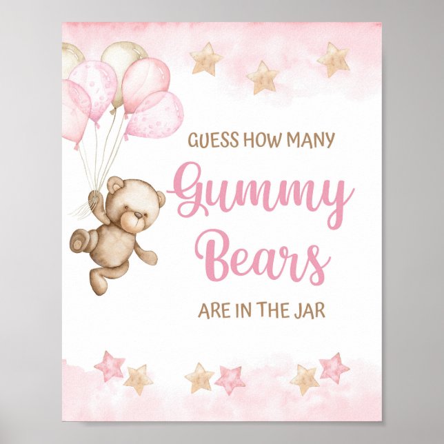 How Many Gummy Bears Shower Game Pink Bear  Poster (Front)