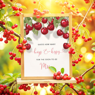 How Many Hugs & Kisses Cherry Bridal Shower Game Poster