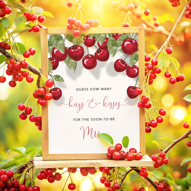 How Many Hugs & Kisses Cherry Bridal Shower Game Poster (Creator Uploaded)