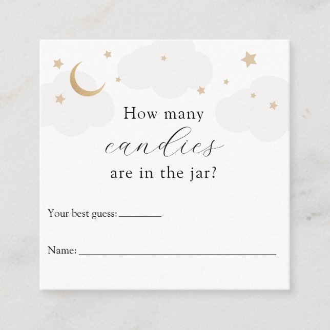 How Many in the Jar Grey Moon Baby Shower Game Enclosure Card (Front)