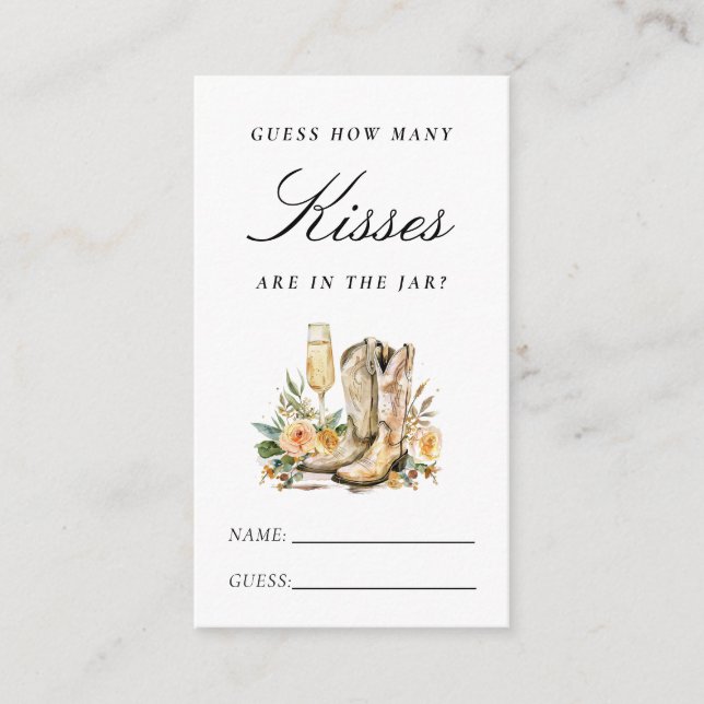 How Many Kisses Boots and Bubbly Bridal Shower Enclosure Card (Front)