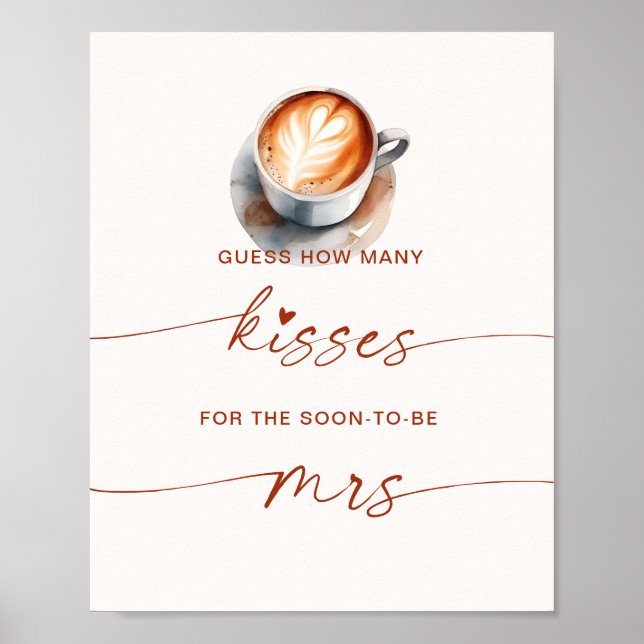 How Many Kisses Bridal Shower Coffee Game Poster (Front)