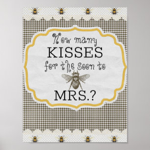 How Many Kisses Bridal Shower Game-black and white Poster
