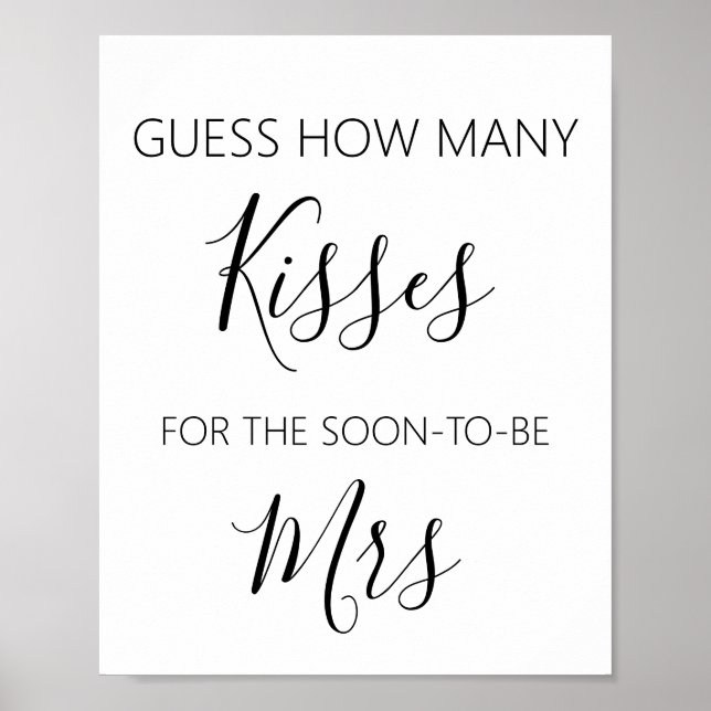 How Many Kisses Bridal Shower Game Poster (Front)