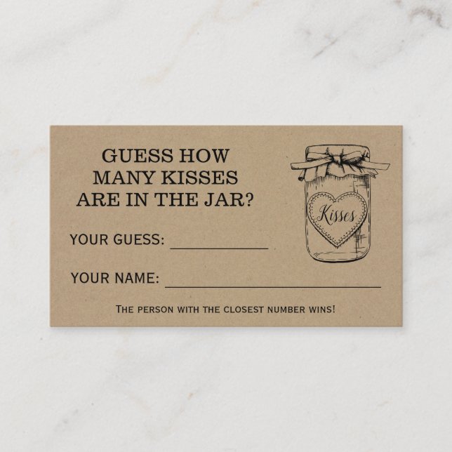 How Many Kisses Bridal Shower Rustic Game Card (Front)