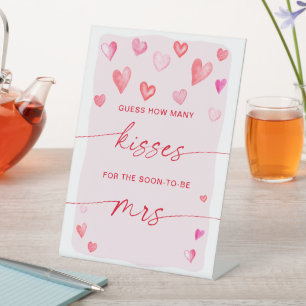 How Many Kisses Bridal Shower Valentine's Game Pedestal Sign