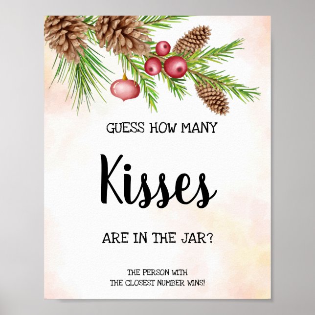 How many Kisses Christmas Bridal Shower Game Sign (Front)