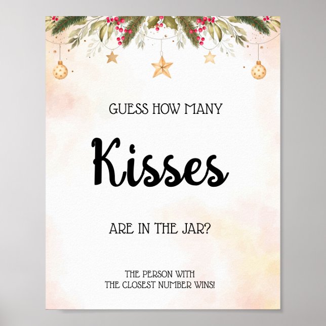 How many Kisses Christmas Bridal Shower Game Sign (Front)