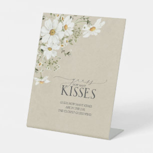How Many Kisses Elegant Rustic Watercolor Daisy Pedestal Sign