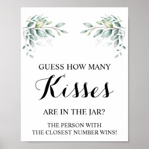 How Many Kisses Eucalyptus Bridal Shower Game Sign