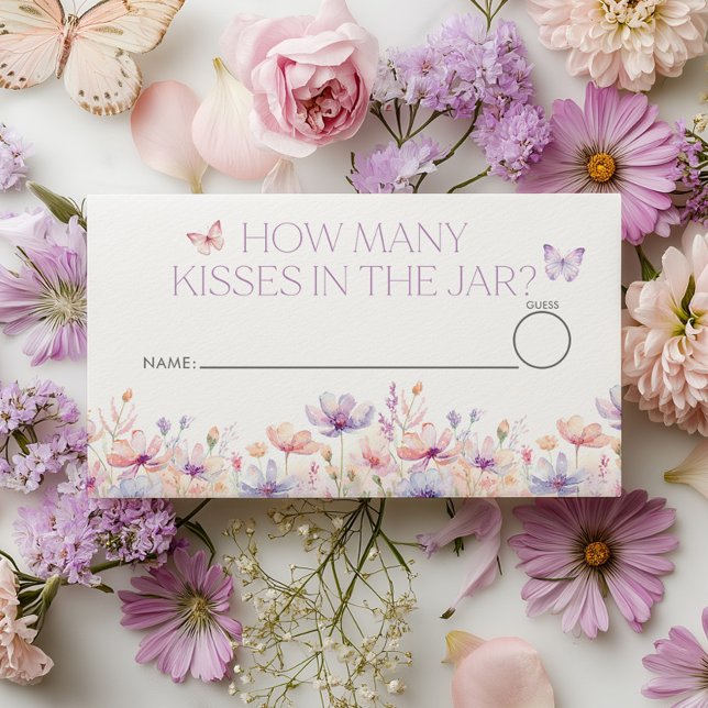 How many kisses Floral Butterfly Bridal Shower  Enclosure Card (How many kisses in the jar? Bridal shower games ticket. Pastel Wildflower Butterfly Theme)