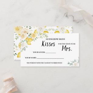 How Many Kisses for Mrs Lemons & Roses Shower Game Place Card