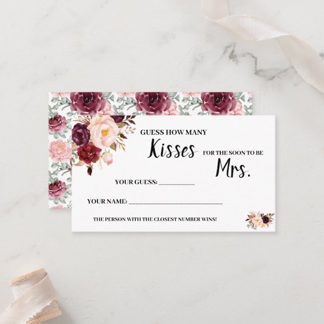 How Many Kisses for Mrs Marsala Shower Game Card (Front/Back In Situ)