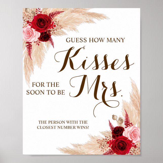 How Many Kisses for Mrs Pampas Shower Game Sign (Front)