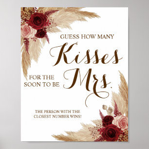 How Many Kisses for Mrs Pampas Shower Game Sign