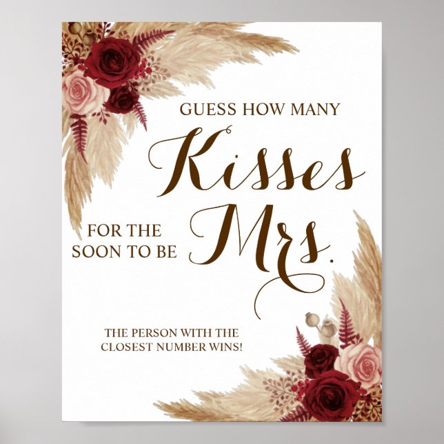 How Many Kisses for Mrs Pampas Shower Game Sign (Front)