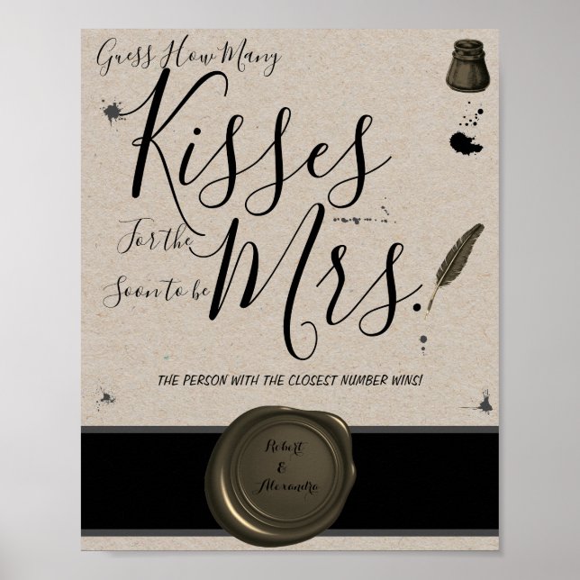 How Many Kisses for Mrs Pen & Inkwell Game Sign (Front)