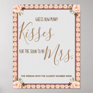 How Many Kisses for Mrs Pink Shower Game Sign