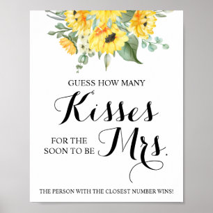 How Many Kisses for Mrs Sunflower Shower Game Sign