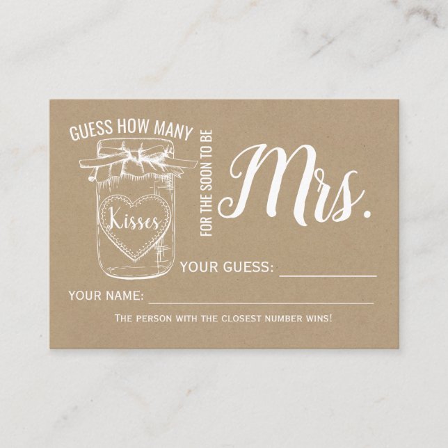 How many kisses for the soon to be Mrs game card (Front)