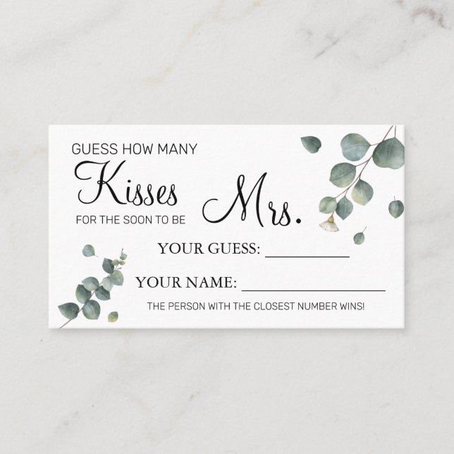 How many kisses for to be Mrs shower card game (Front)