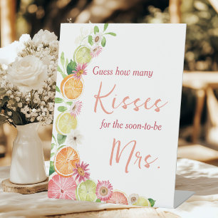 How Many Kisses Game Citrus Bridal Shower Pedestal Sign