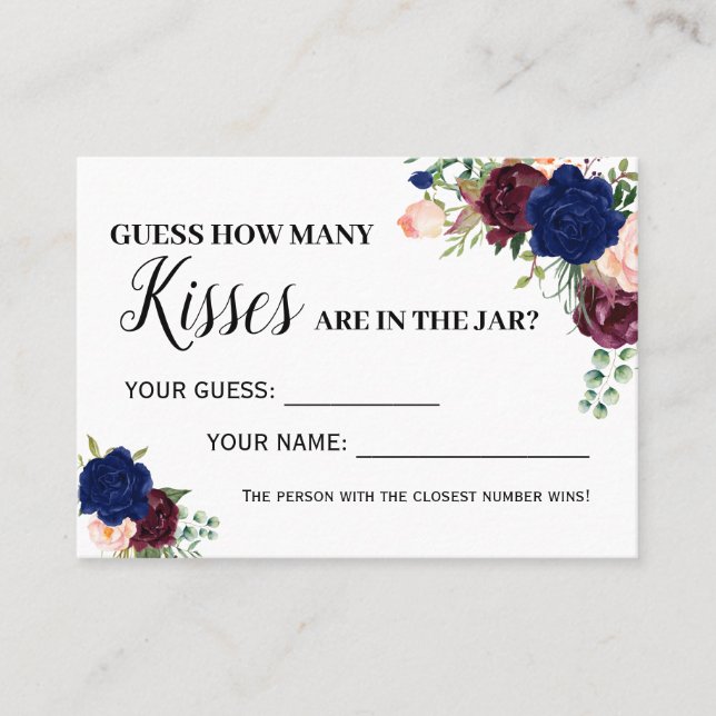 How many kisses game english spanish shower card (Front)