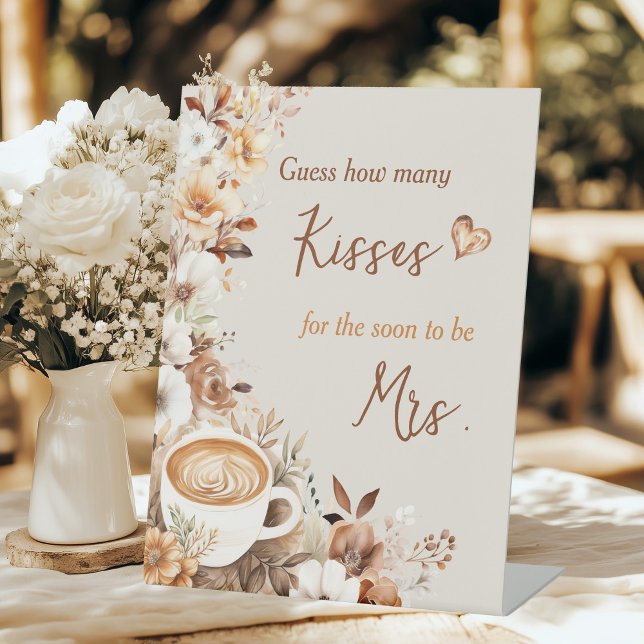 How Many Kisses Game Love is Brewing Bridal Shower Pedestal Sign (Creator Uploaded)