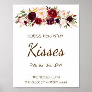 How Many Kisses Marsala Bridal Shower Game Sign