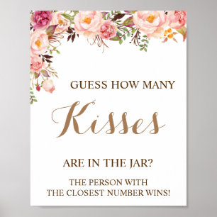How Many Kisses Pink Bridal Shower Game Sign