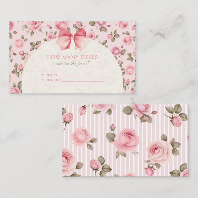 How Many Kisses Pink Rose Bridal Shower Enclosure Card (Front/Back)