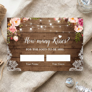 How Many Kisses Rustic Bridal Shower Game Card