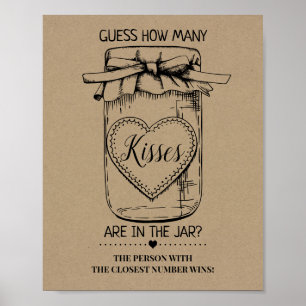 How many kisses rustic bridal shower game sign