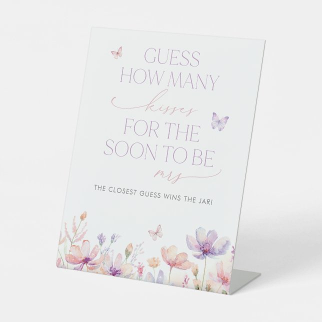 How Many Kisses Sign Bridal Shower Game Butterfly (Front)