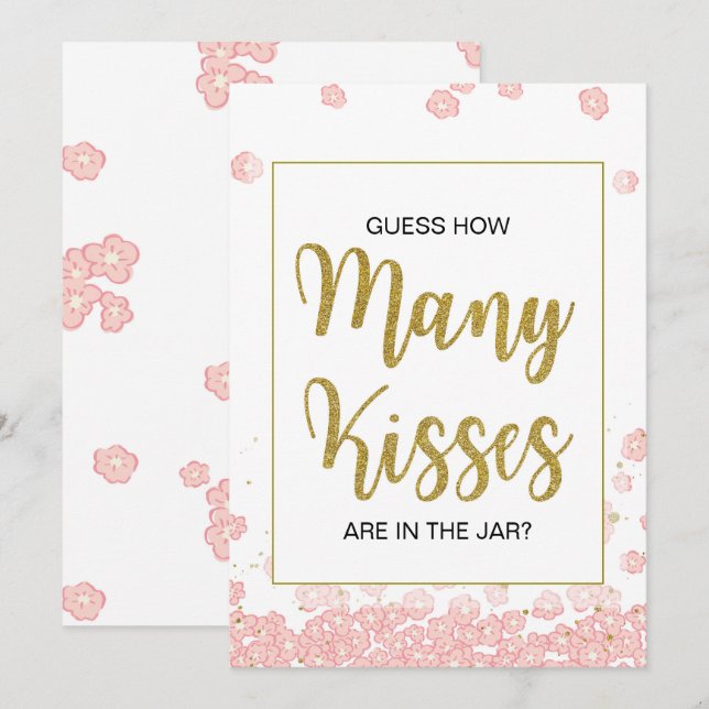 How Many Kisses Sign | Pink and Gold Bridal Shower Invitation (Front/Back)