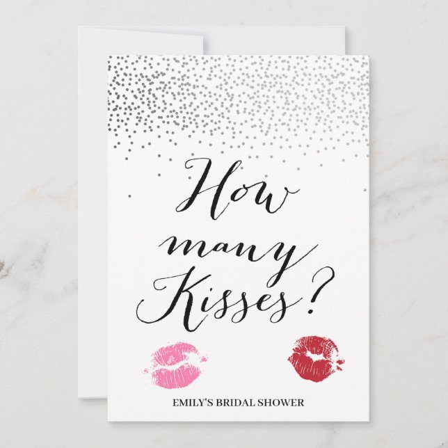 How Many Kisses Silver Bridal Shower Game 5x7 Invitation (Front)
