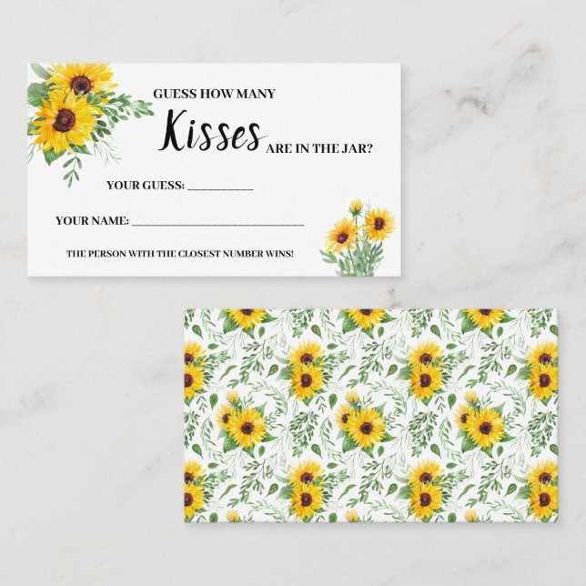 How Many Kisses Sunflowers Bridal Shower Game Card (Front/Back)
