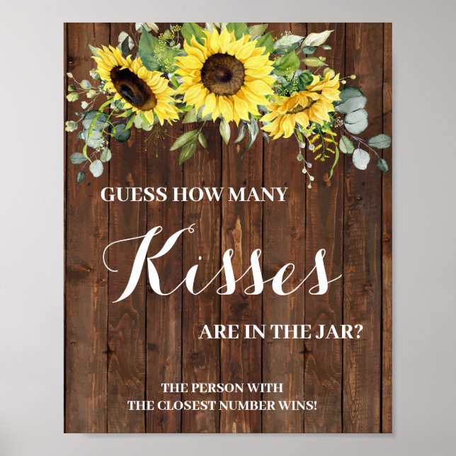 How many Kisses Sunflowers Bridal Shower Game Sign (Front)