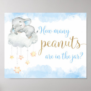 How many peanuts blue gold elephant baby shower poster