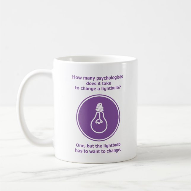 How many psychologists lightbulb humor joke coffee mug (Left)
