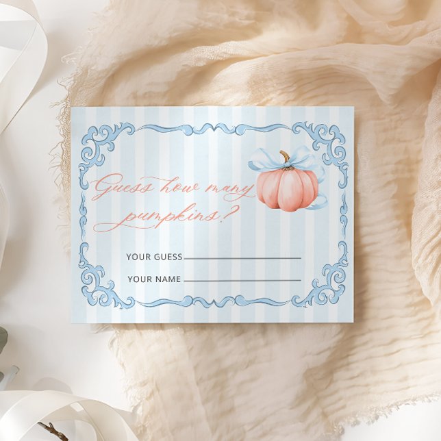 How many Pumpkins Blue Bow Baby Shower Enclosure Card (Creator Uploaded)